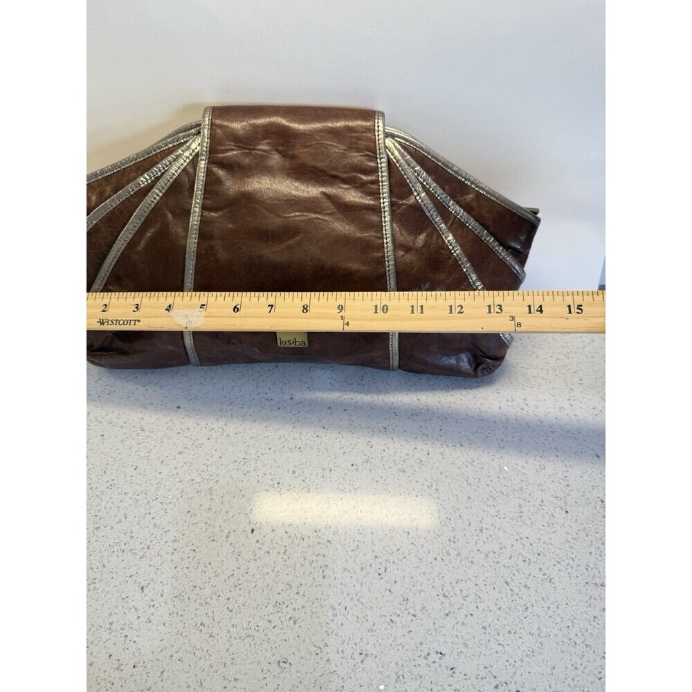 Kooba Brown Leather Clutch Metallic Piping Zip Snap Boho Bag Purse Y2K - Picture 15 of 16